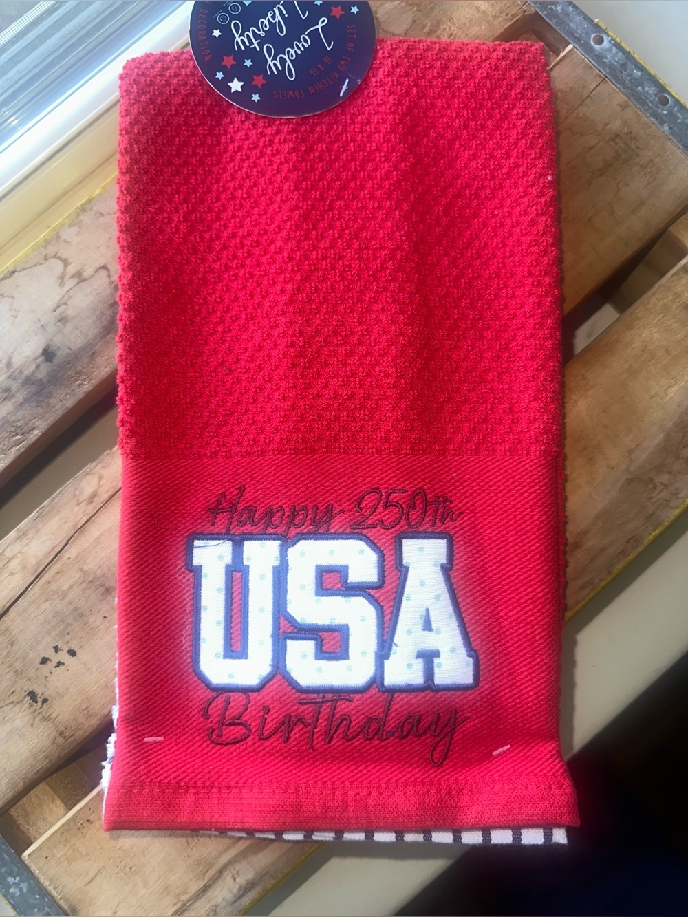 Happy 250th USA Birthday~ 2 Kitchen Towel ~ Red/white/blue ~ New